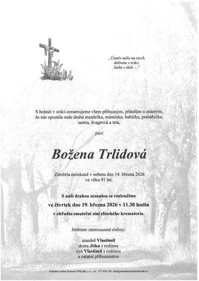 Smuteční oznámení – Božena Trlidová