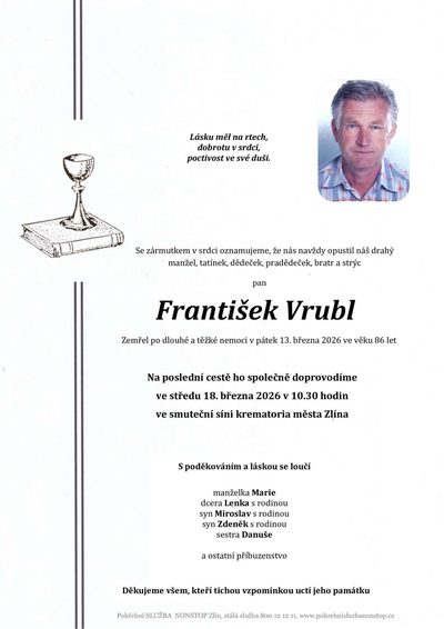 Smuteční oznámení – František Vrubl