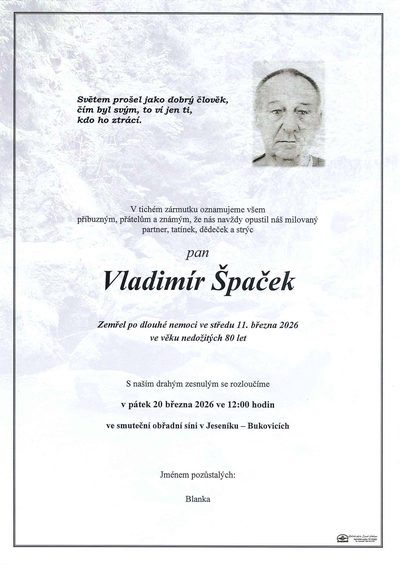 Smuteční oznámení – Vladimír Špaček