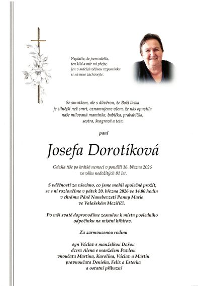 Smuteční oznámení – Josefa Dorotíková