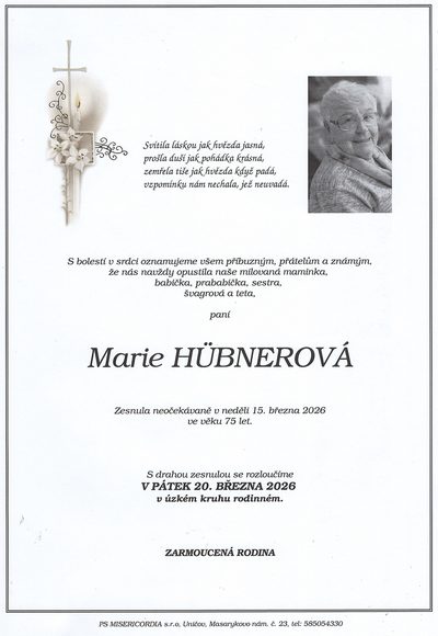 Smuteční oznámení – Marie Hübnerová