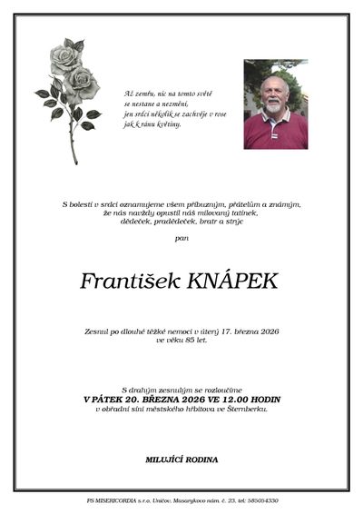 Smuteční oznámení – František Knápek