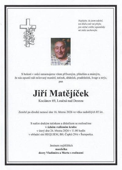 Smuteční oznámení – Jiří Matějíček