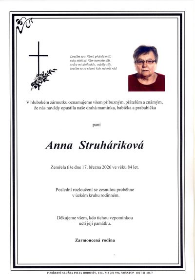 Smuteční oznámení – Anna Struharikova