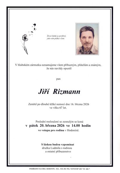 Smuteční oznámení – Jiri Rizmann
