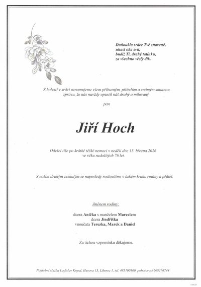 Smuteční oznámení – Jiří Hoch