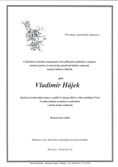 Smuteční oznámení – Vladimír Hájek
