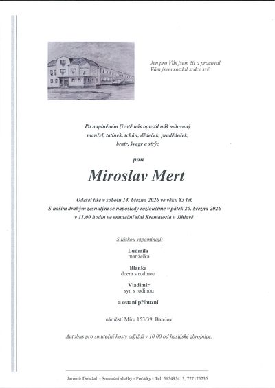 Smuteční oznámení – Miroslav Mert