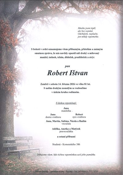 Smuteční oznámení – Robert Ištvan