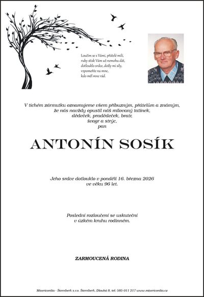 Smuteční oznámení – Antonín Sosík