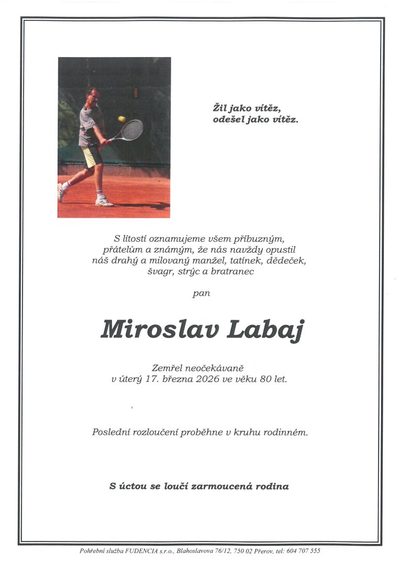 Smuteční oznámení – Miroslav Labaj