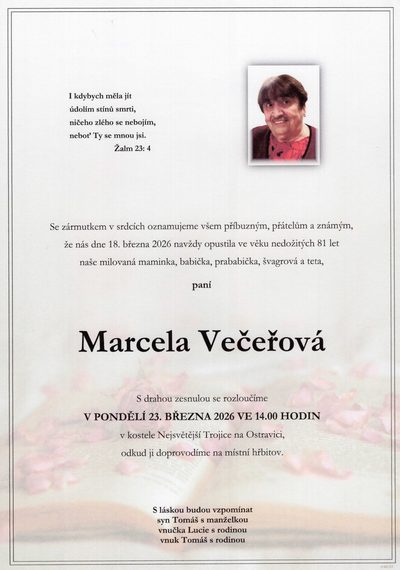 Smuteční oznámení – Marcela Večeřová