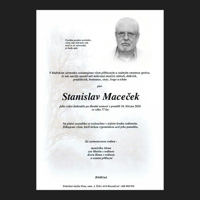 Smuteční oznámení – Stanislav Maceček