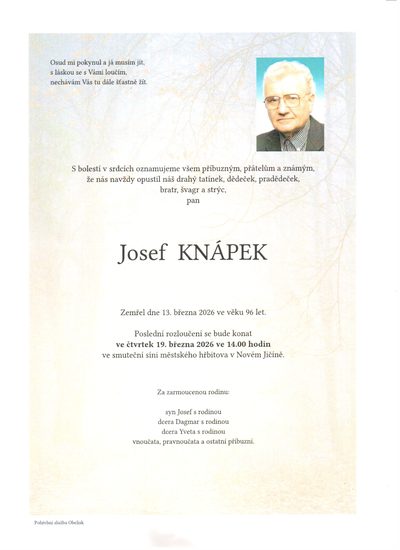 Smuteční oznámení – Josef Knápek