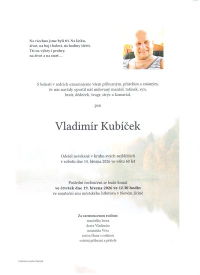 Smuteční oznámení – Vladimír Kubíček