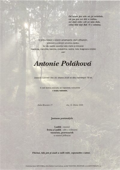 Smuteční oznámení – Antonie Poláková