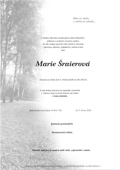 Smuteční oznámení – Marie Šraierová
