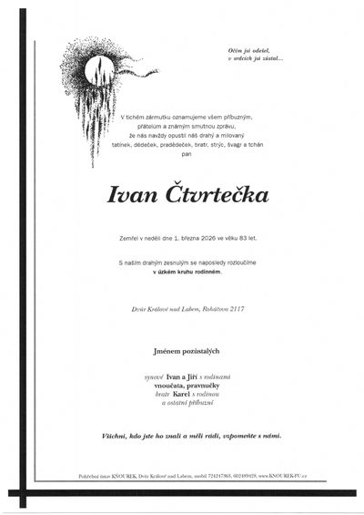 Smuteční oznámení – Ivan Čtvrtečka