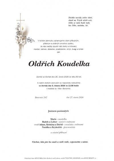 Smuteční oznámení – Oldřich Koudelka