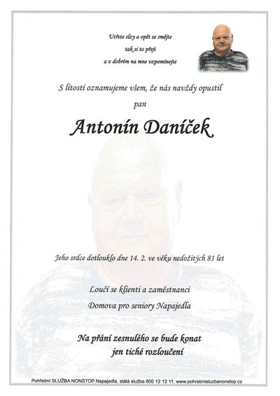 Smuteční oznámení – Antonín Daníček