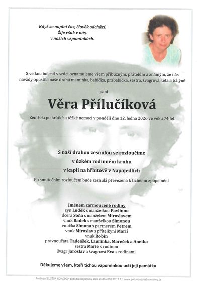 Smuteční oznámení – Věra Přílučíková