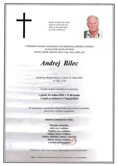 Smuteční oznámení – Andrej Bilec