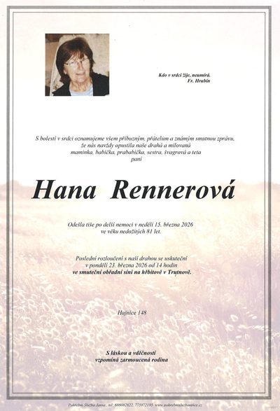 Smuteční oznámení – Hana Rennerová