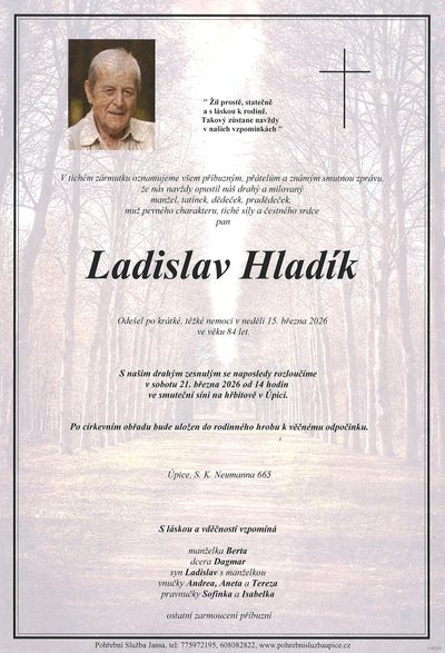 Smuteční oznámení – Ladislav Hladík