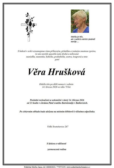 Smuteční oznámení – Věra Hrušková