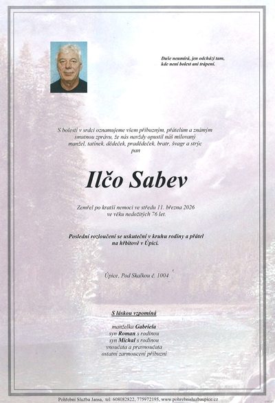 Smuteční oznámení – Ilčo Sabev