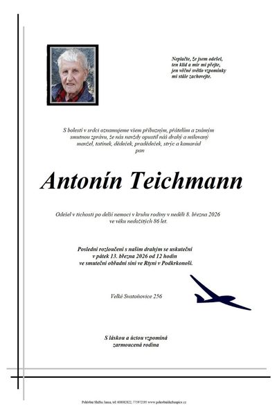 Smuteční oznámení – Antonín Teichmann