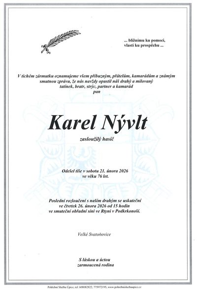 Smuteční oznámení – Karel Nývlt