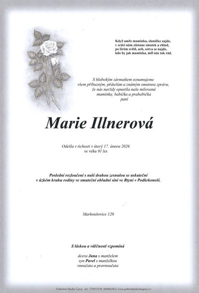 Smuteční oznámení – Marie Illnerová
