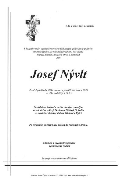 Smuteční oznámení – Josef Nývlt