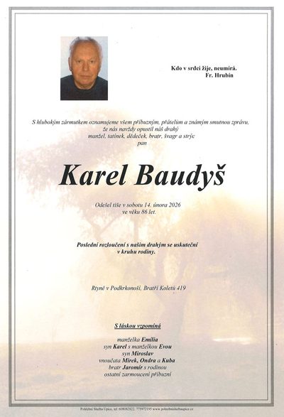 Smuteční oznámení – Karel Baudyš