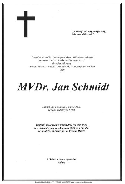 Smuteční oznámení – Jan Schmidt