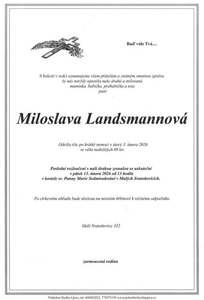Smuteční oznámení – Miloslava Landsmannová