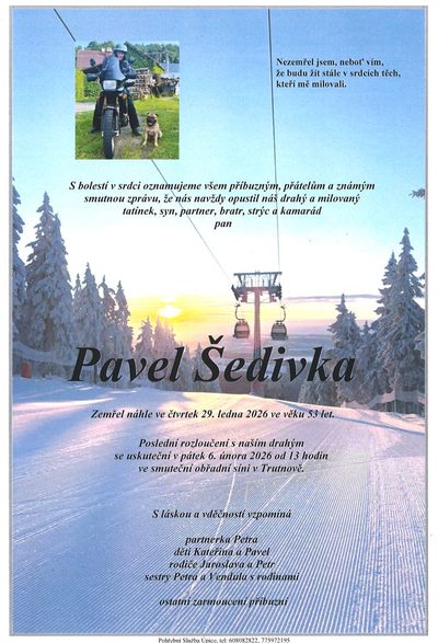 Smuteční oznámení – Pavel Šedivka