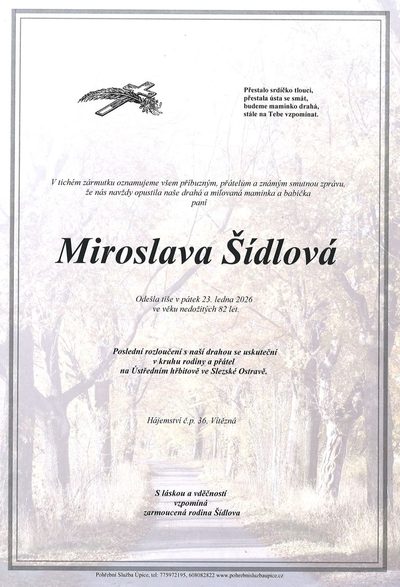 Smuteční oznámení – Miroslava Šídlová