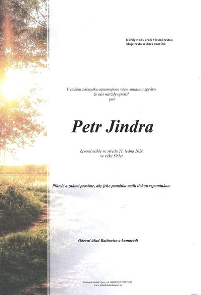 Smuteční oznámení – Petr Jindra