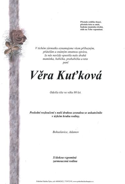 Smuteční oznámení – Věra Kuťková