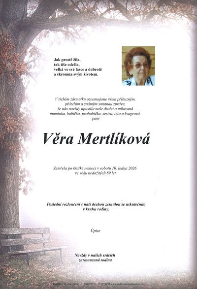 Smuteční oznámení – Věra Mertlíková