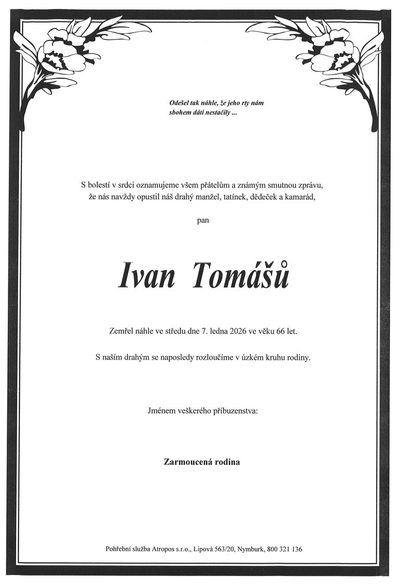 Smuteční oznámení – Ivan Tomášů