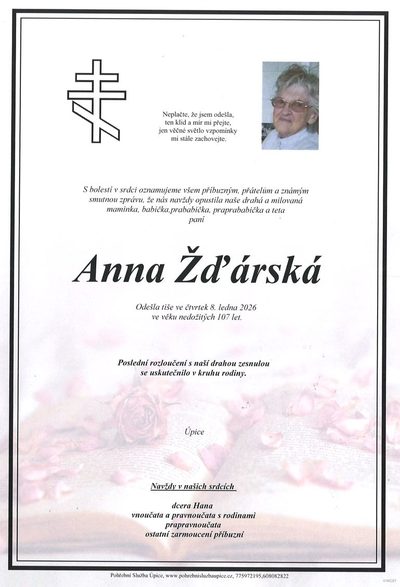 Smuteční oznámení – Anna Žďárská