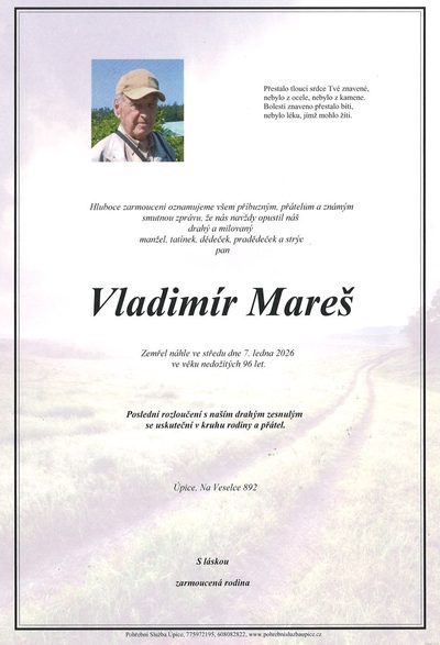 Smuteční oznámení – Vladimír Mareš