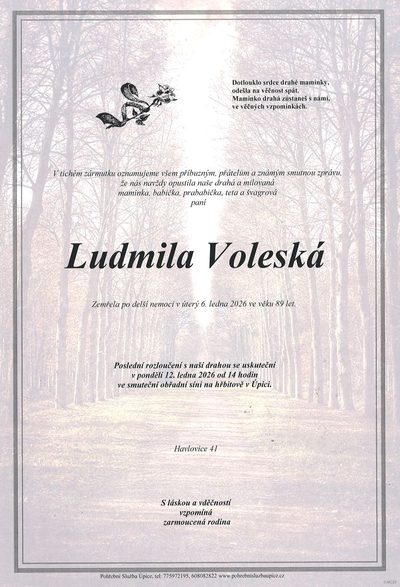 Smuteční oznámení – Ludmila Voleská