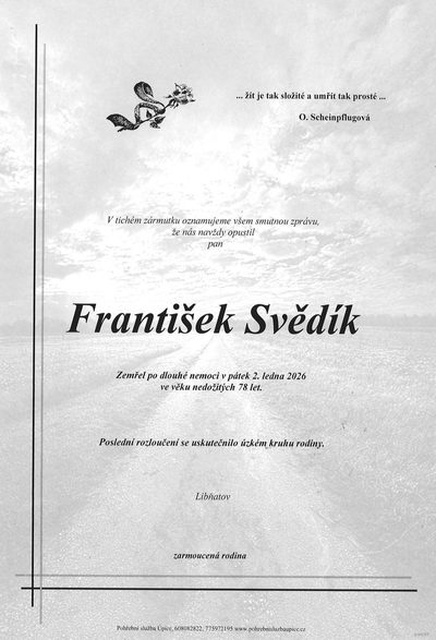 Smuteční oznámení – František Svědík