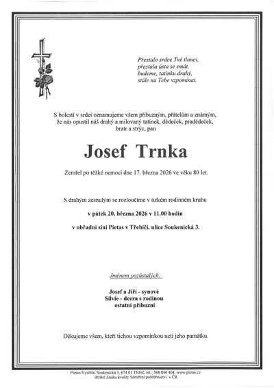Smuteční oznámení – Josef Trnka