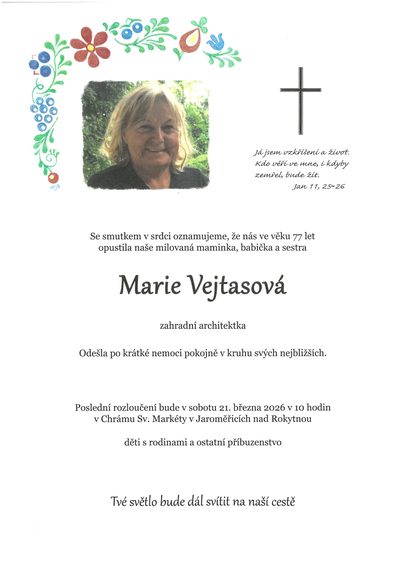 Smuteční oznámení – Marie Vejtasová