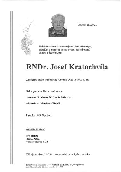 Smuteční oznámení – Josef Kratochvíla